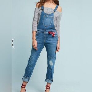 Anthropologie Pilcro and the Letterpress Blue Denim Distressed Overalls size 31
